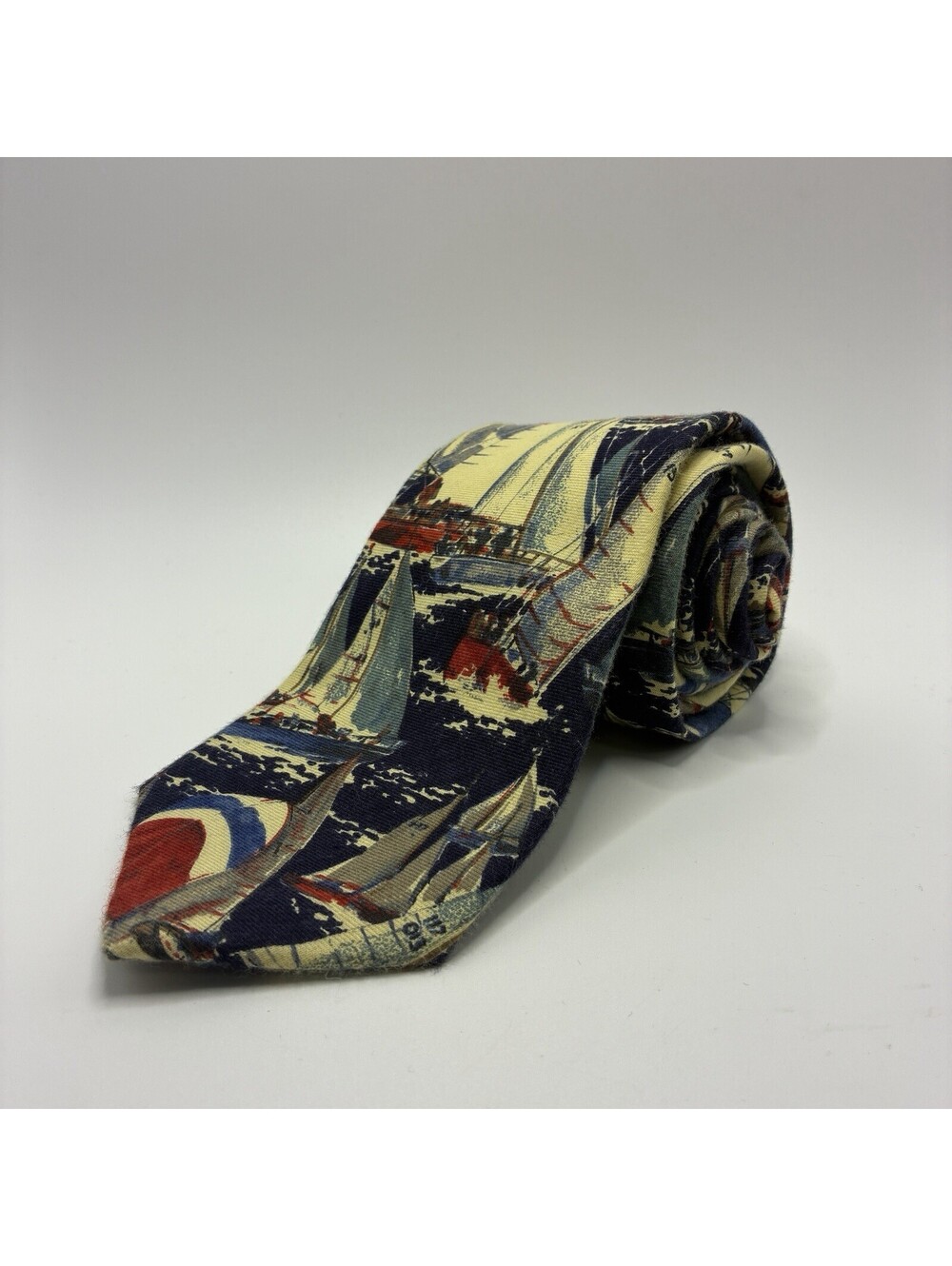 Lands' End Nautical Sailboat Sailing Boating Silk Necktie Blue Long 3 1/2" W
